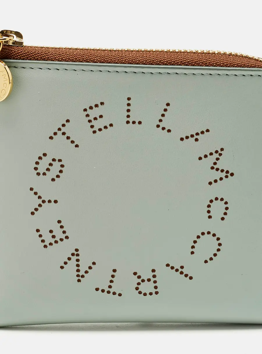 Stella McCartney Perforated Logo Blue/Brown Faux Leather Compact Wallet