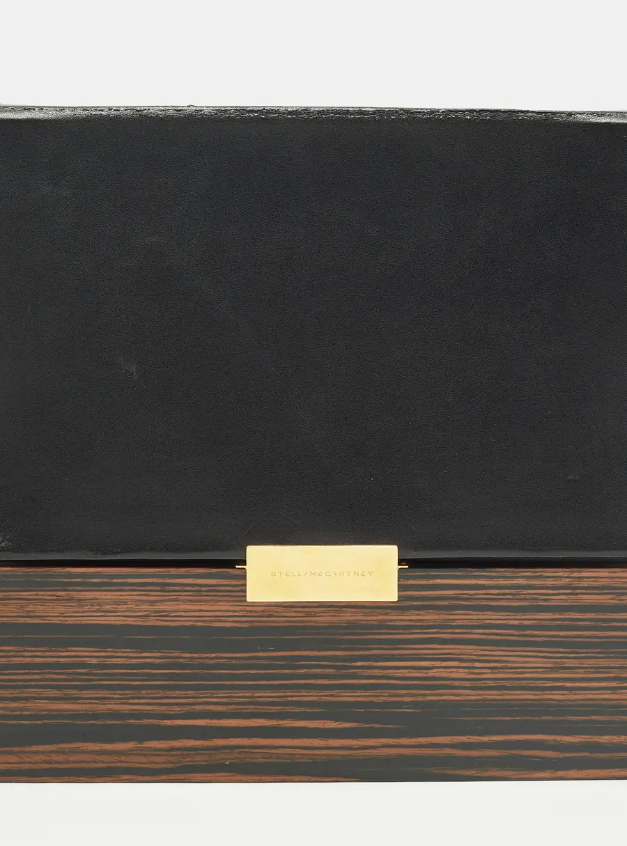 Stella McCartney Black Faux Leather and Wood Effect Acrylic Clutch