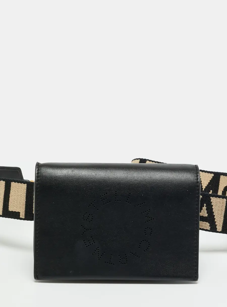Stella McCartney Logo Convertible Black Faux Leather Belt Bag