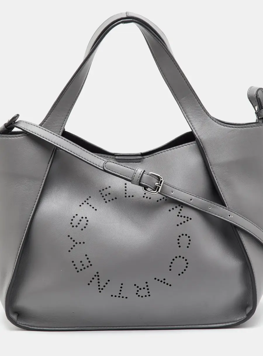 Stella McCartney Grey Perforated Logo Faux Leather Tote