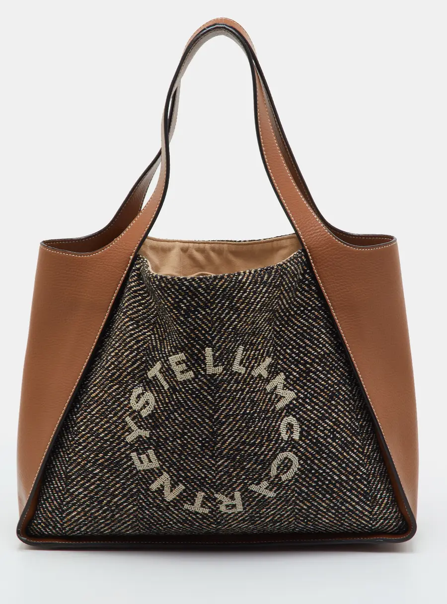 Stella McCartney Logo Brown Wool and Faux Leather Tote