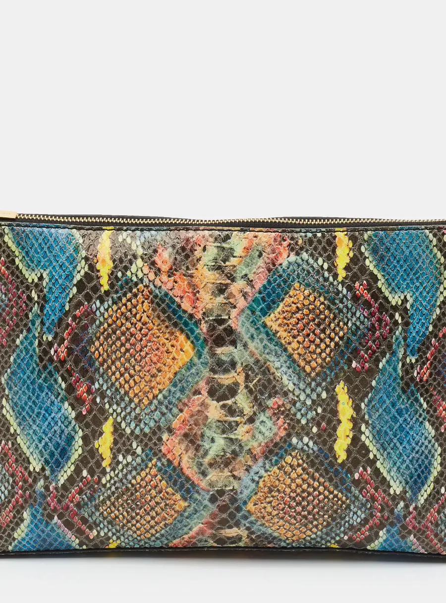 Stella McCartney Zip Multicolor Faux Python Embossed Leather Clutch