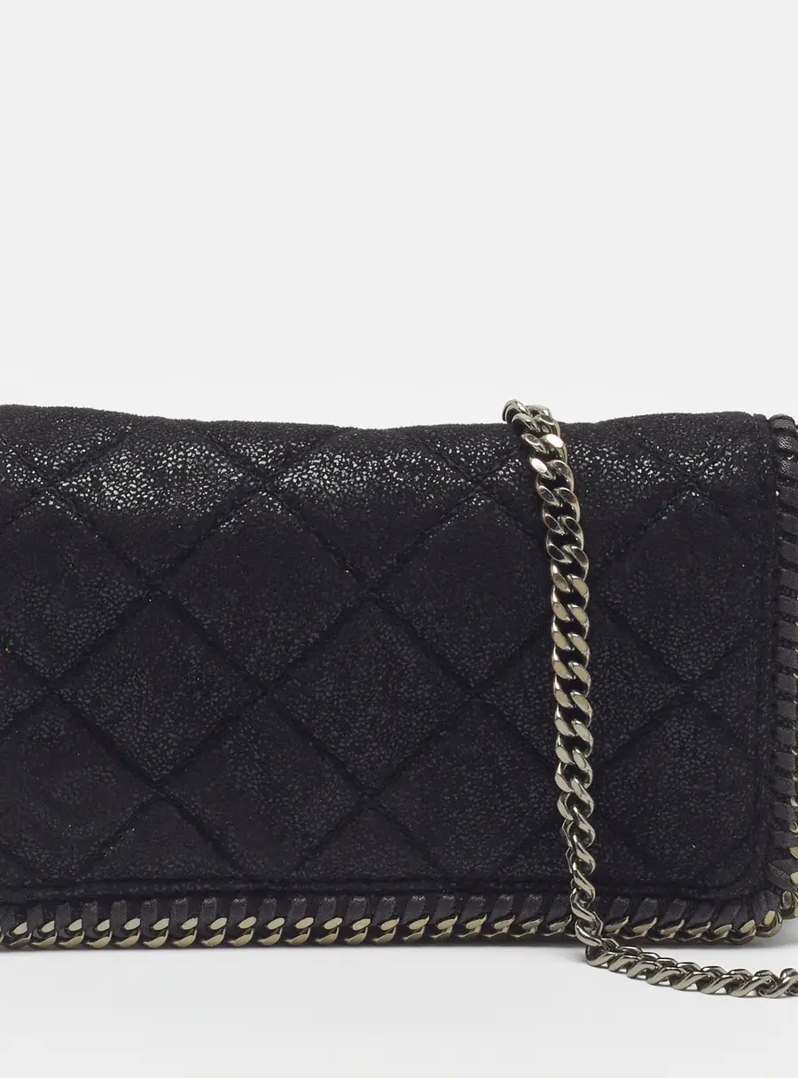 Stella McCartney Falabella Flap Black Faux Suede Chain Clutch