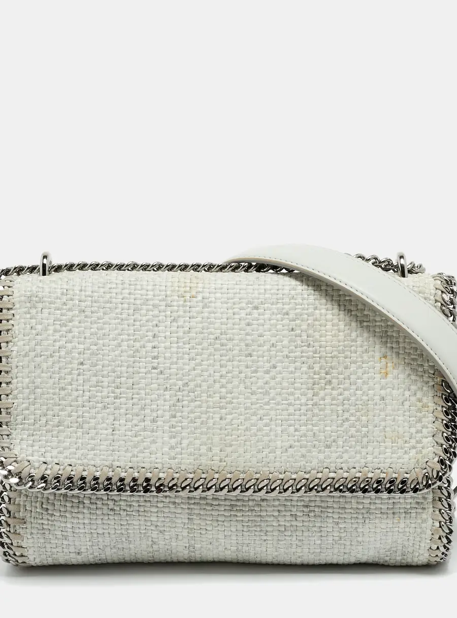 Stella McCartney Falabella Flap Grey Leather and Raffia Shoulder Bag