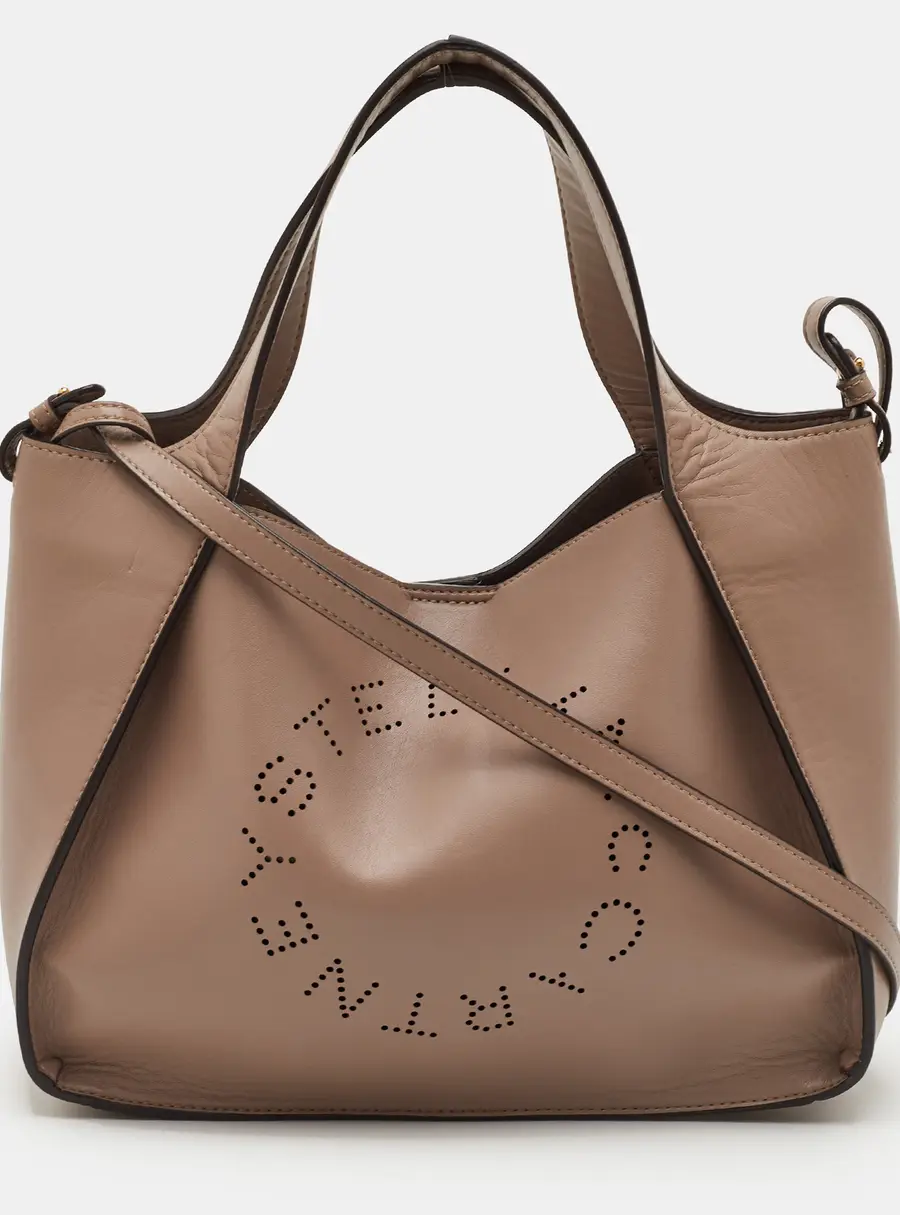 Stella McCartney Perforated Logo Beige Faux Leather Tote