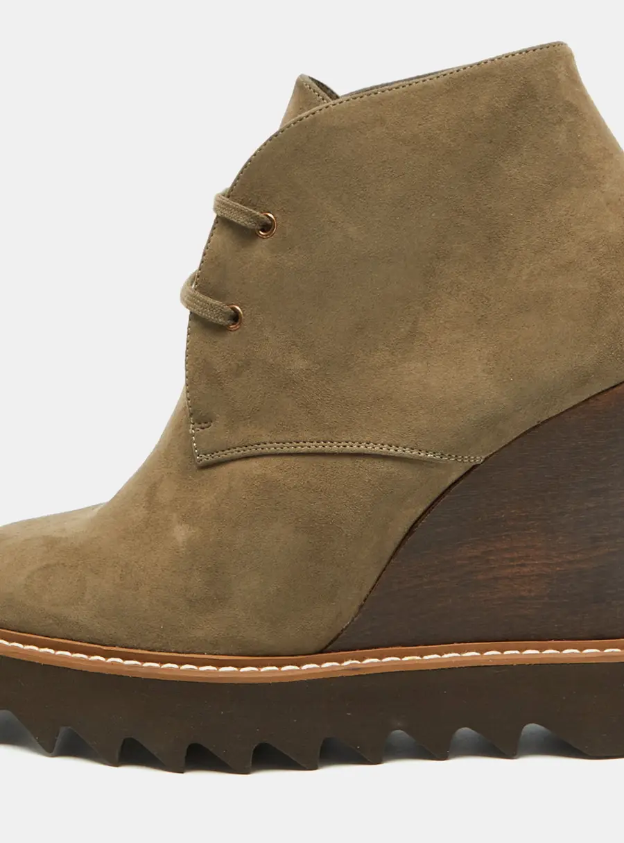 Stella McCartney Olive Green Faux Leather Leana Wedge Boots Size 39