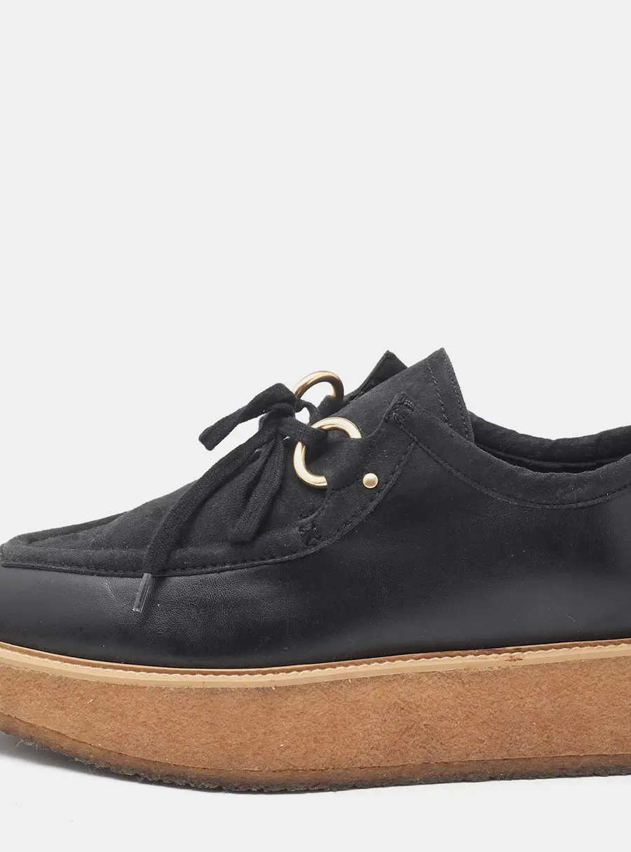 Stella McCartney Black Suede And Faux Leather Lace Up Sneakers Size 36.5
