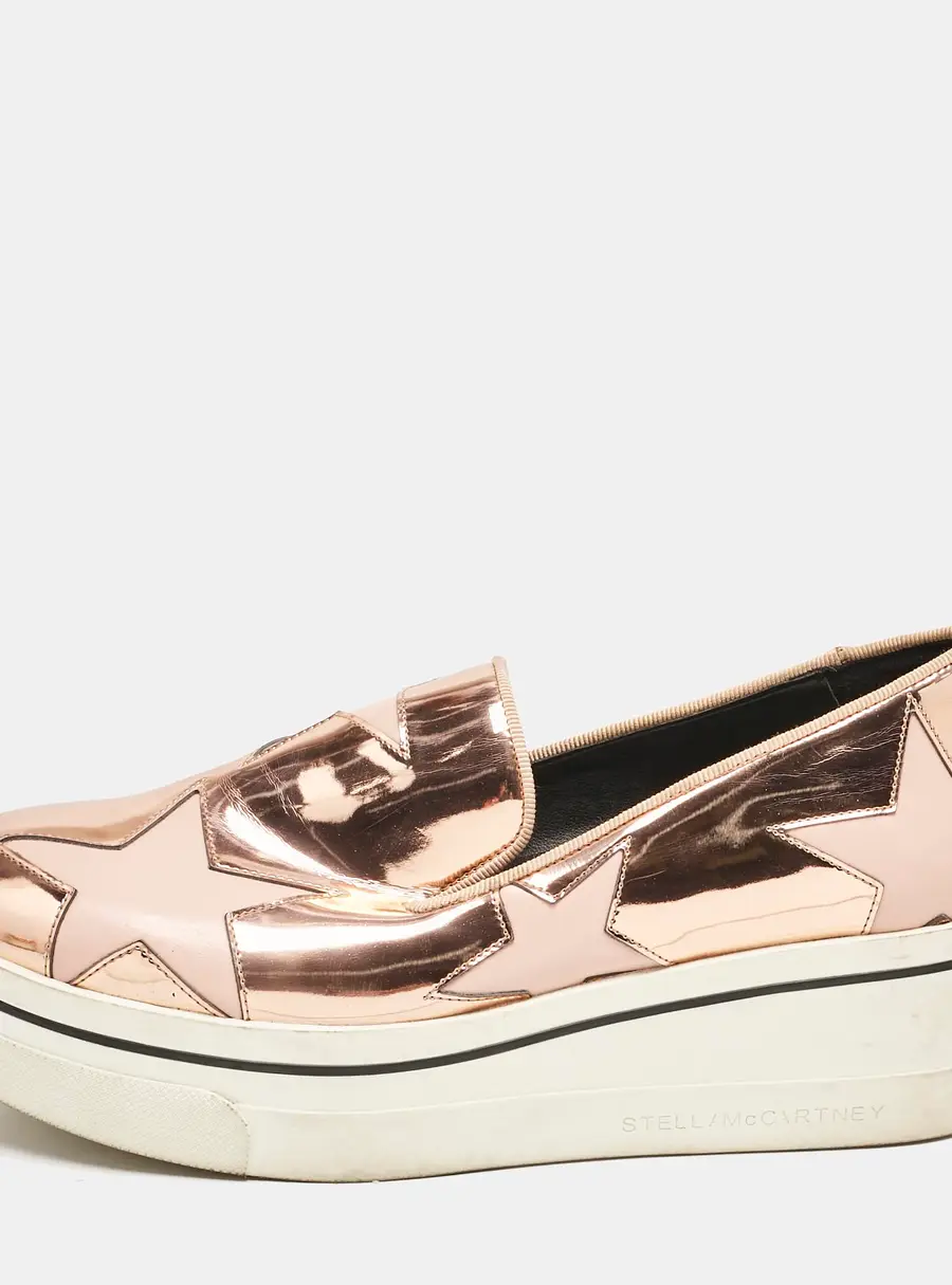 Stella McCartney Rose Gold Faux Leather Elyse Star Slip On Sneakers Size 37
