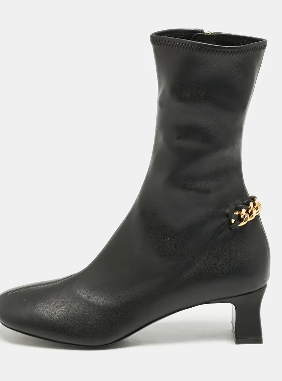 Stella McCartney Black Faux Leather Falabella Ankle Length Boots Size 36