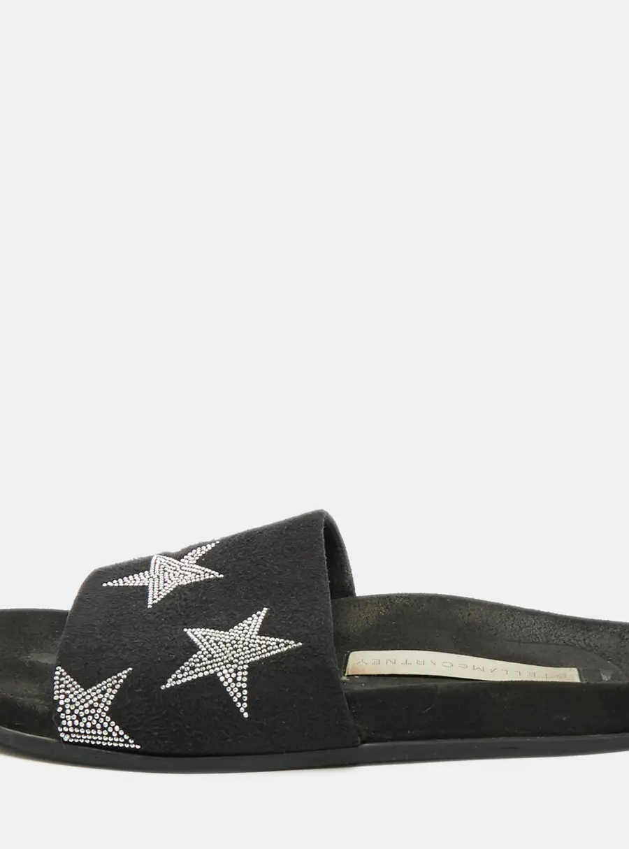 Stella McCartney Black Faux Suede Star Embellished Flat Slides Size 37