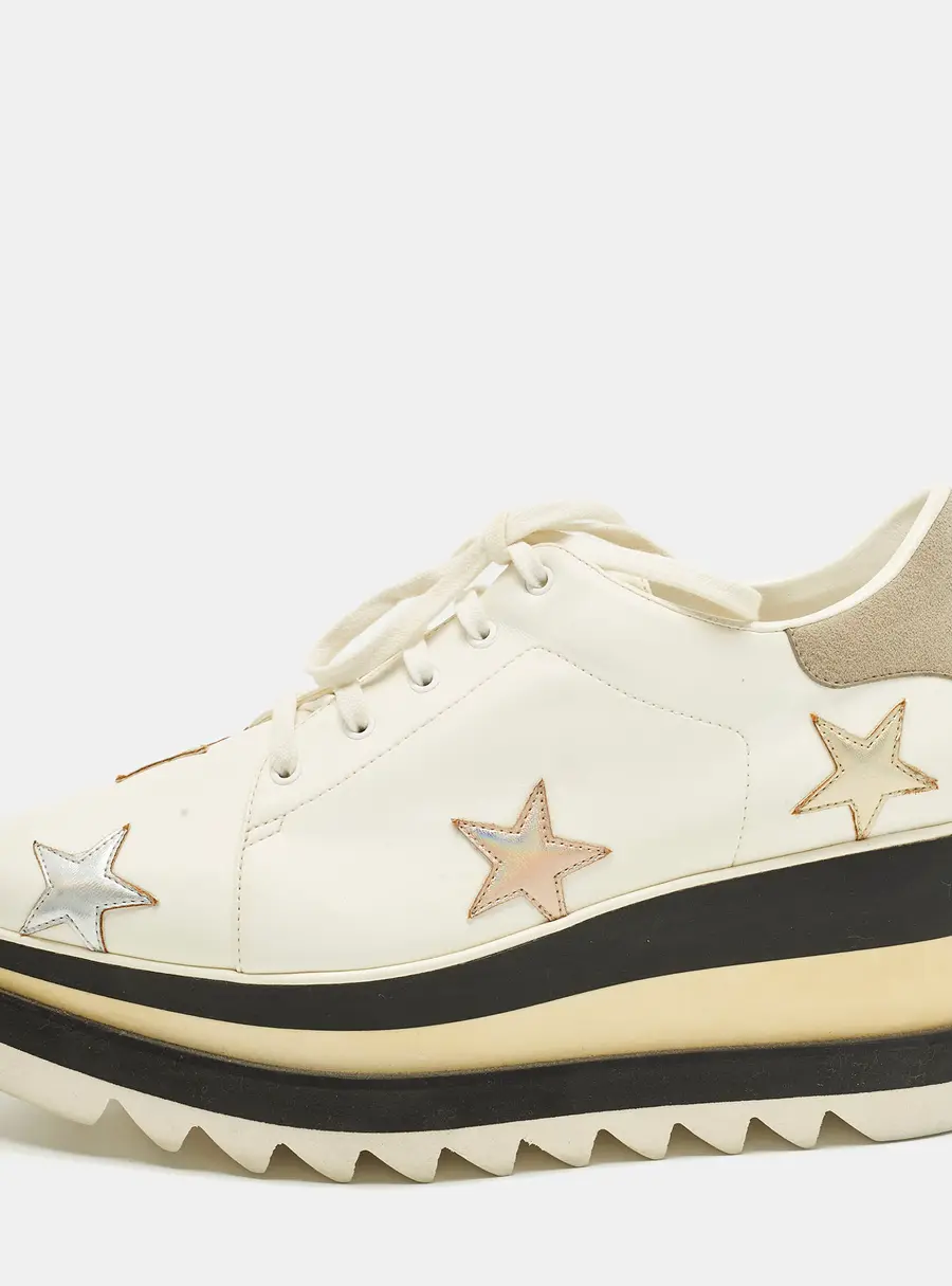 Stella McCartney Elyse Star Size 39 White Faux Leather Platform Derby Sneakers