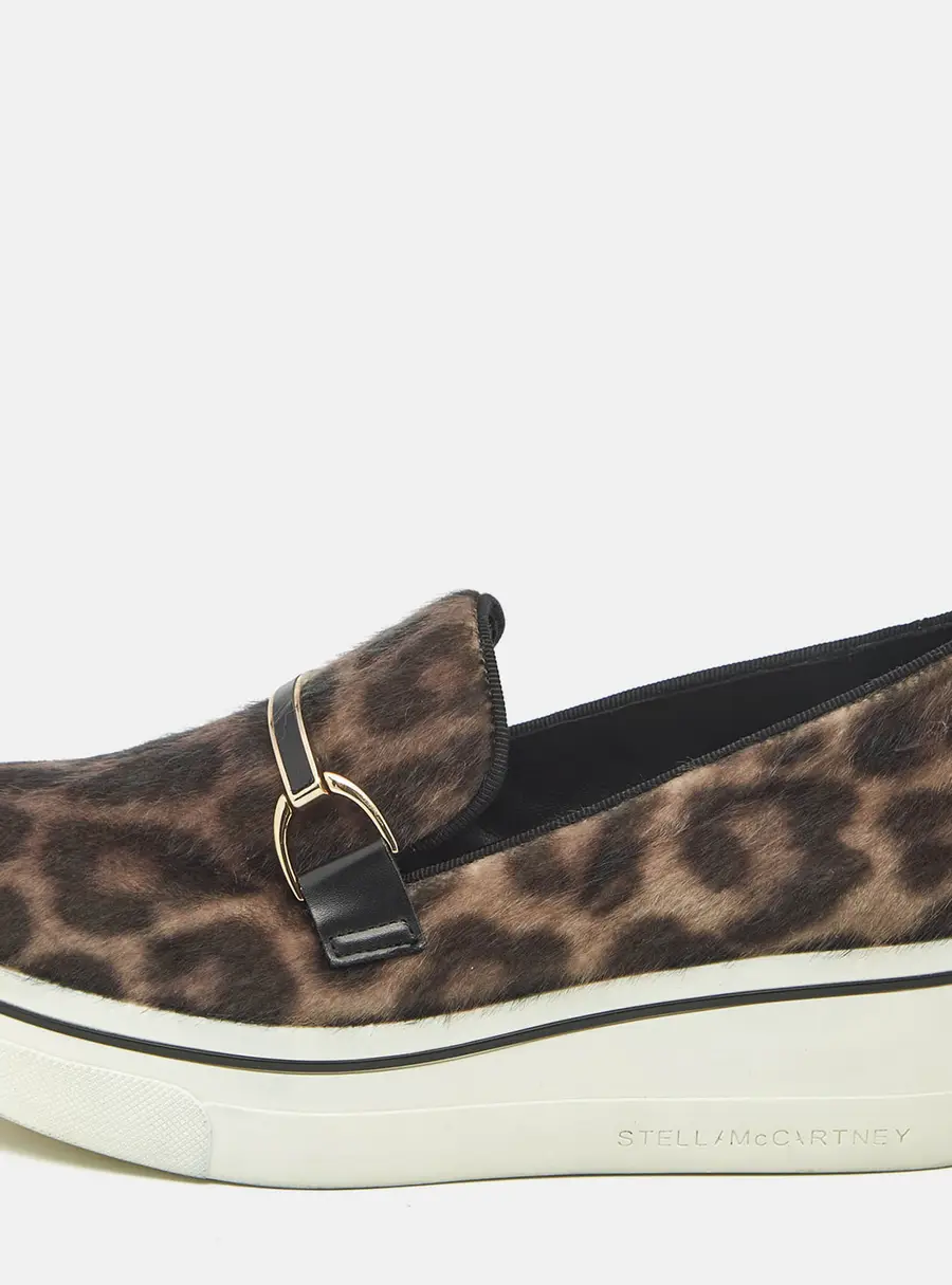 Stella McCartney Two Tone Leopard Print Calf Hair and Leather Binx Derby Sneakers Size 36