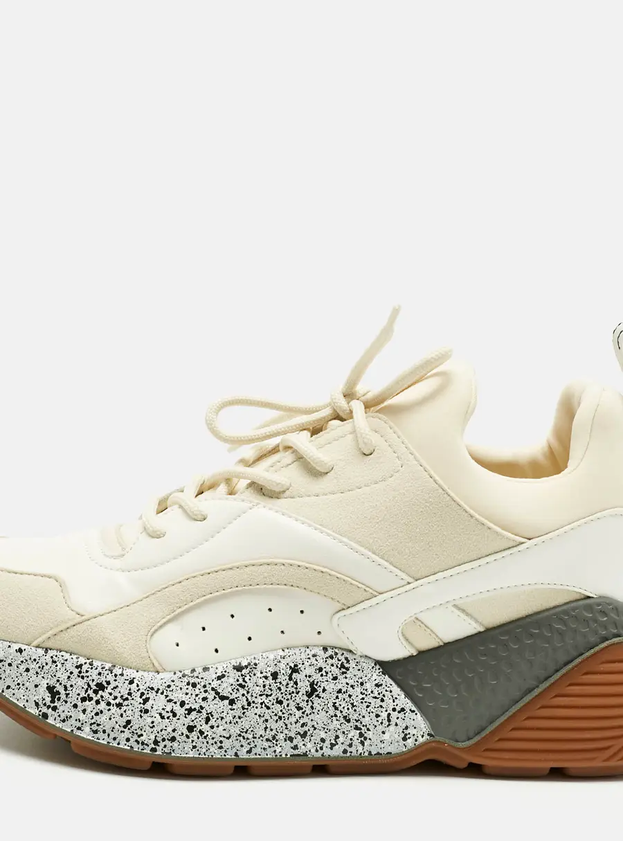 Stella McCartney White/Cream Faux Leather and Faux Suede Eclypse Sneakers Size 38