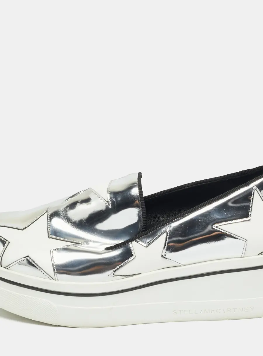 Stella McCartney Silver/White Faux Leather Binx Slip On Sneakers Size 36