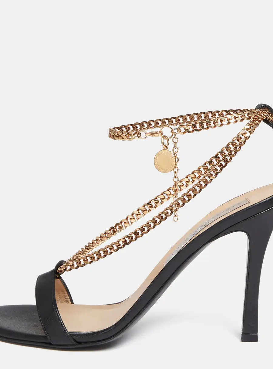 Stella McCartney Stella Chain Size 38.5 Black Faux Leather Ankle Strap Sandals