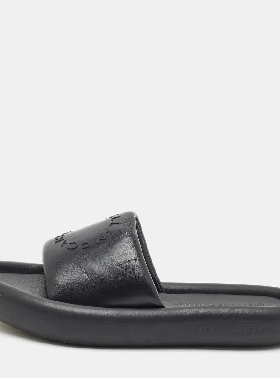 Stella McCartney Air Size 40 Black Faux Leather Flat Slides