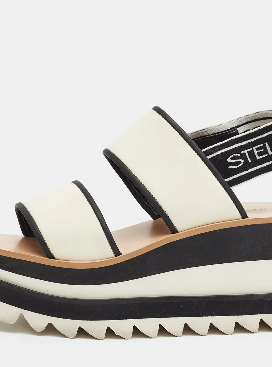 Stella McCartney Elyse Size 37 White/Black Fabric Wedge Sandals