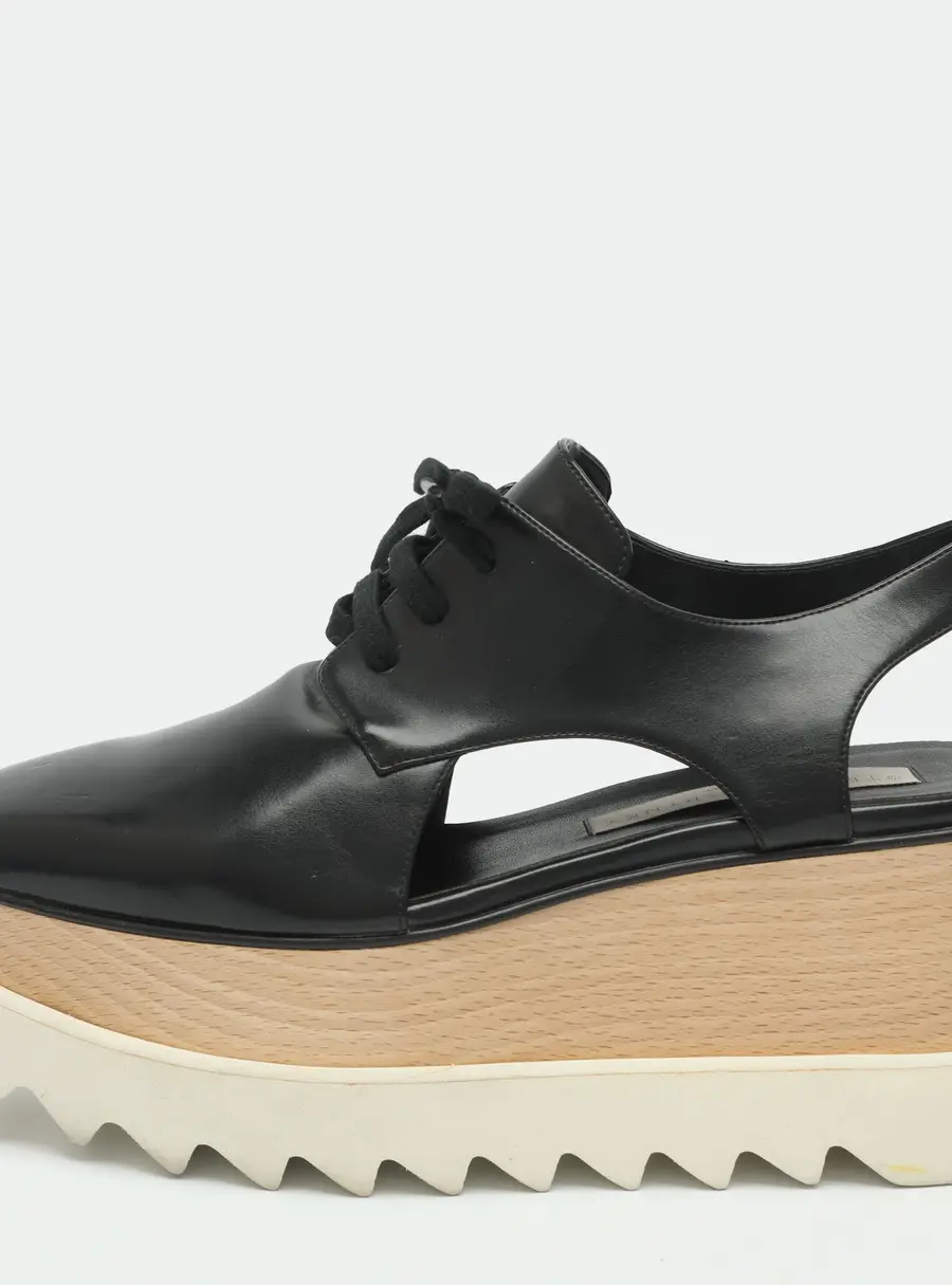 Stella McCartney Elyse Size 36.5 Black Faux Leather Platform Cut-Out Slingback Derby