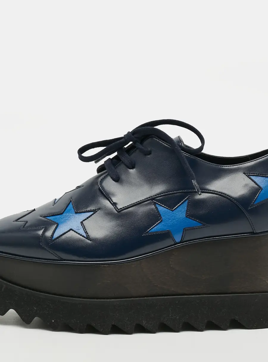 Stella McCartney Elyse Star Size 38.5 Navy Blue Faux Leather Sneakers