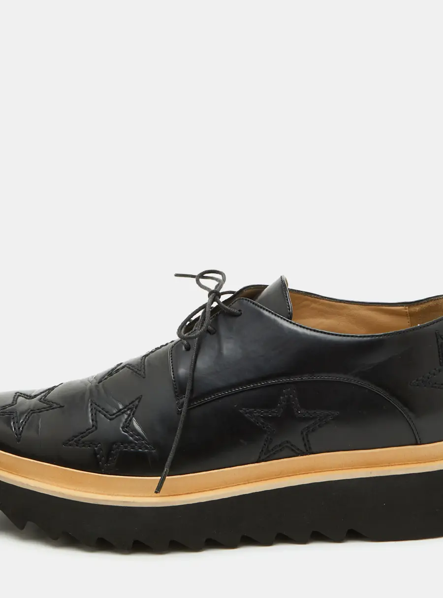 Stella McCartney Star Elyse Size 43 Black Faux Leather Platform Derby Sneakers