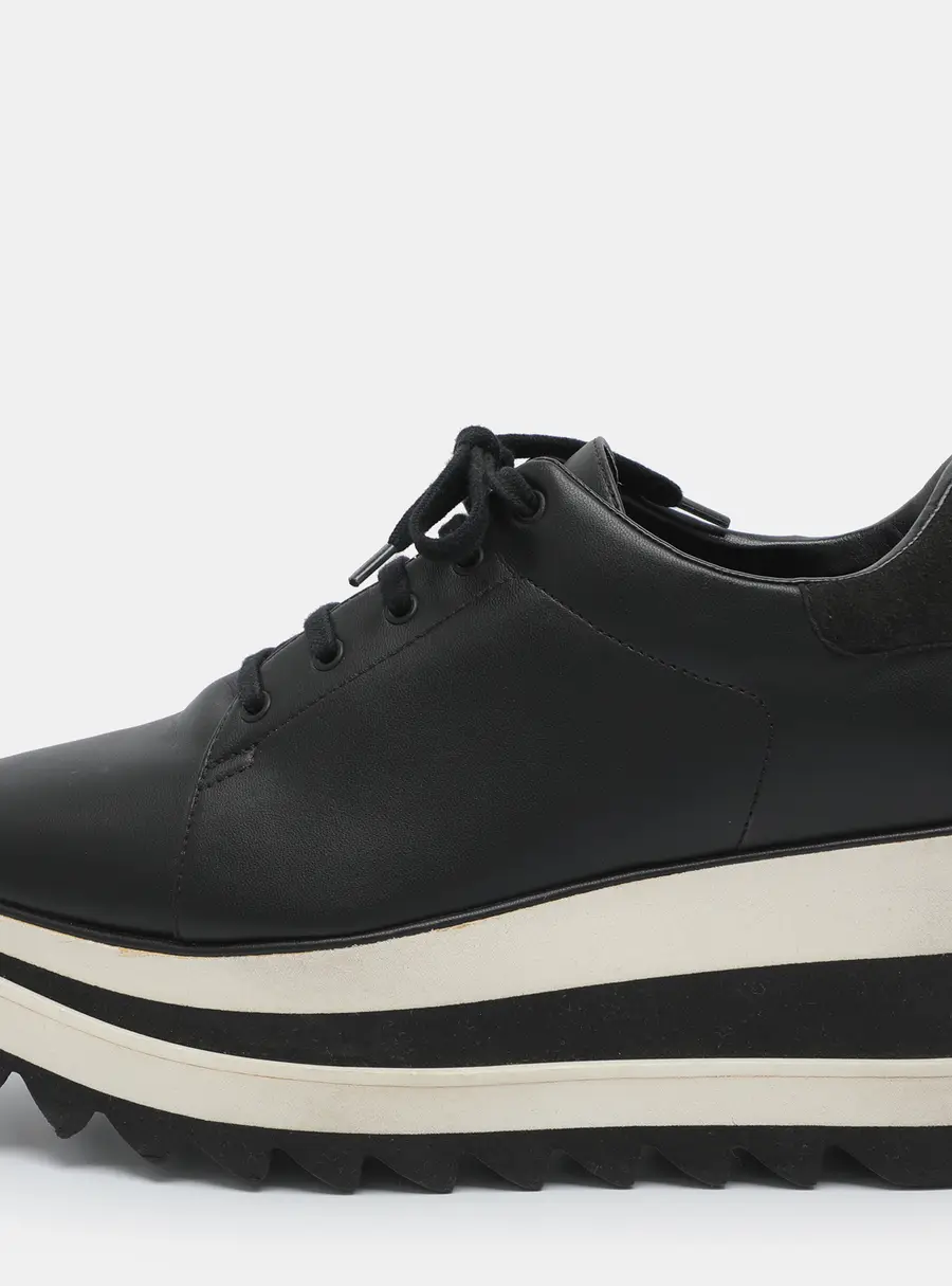 Stella McCartney Elyse Size 38 Black Faux Leather and Faux Suede Platform Derby Sneakers