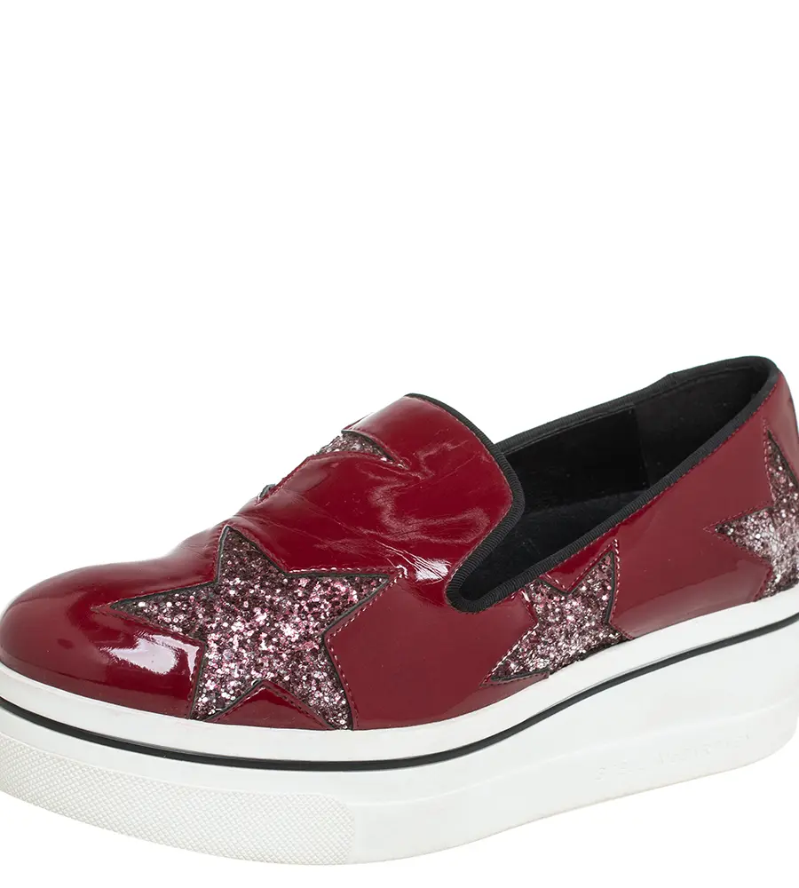 Stella McCartney Red Faux Patent Leather  Slip On Platform Sneakers Size 38
