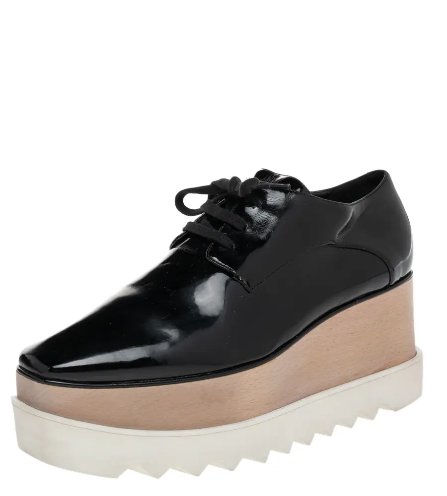 Stella McCartney Black Faux Patent Leather Elyse Platform Derby Size 40