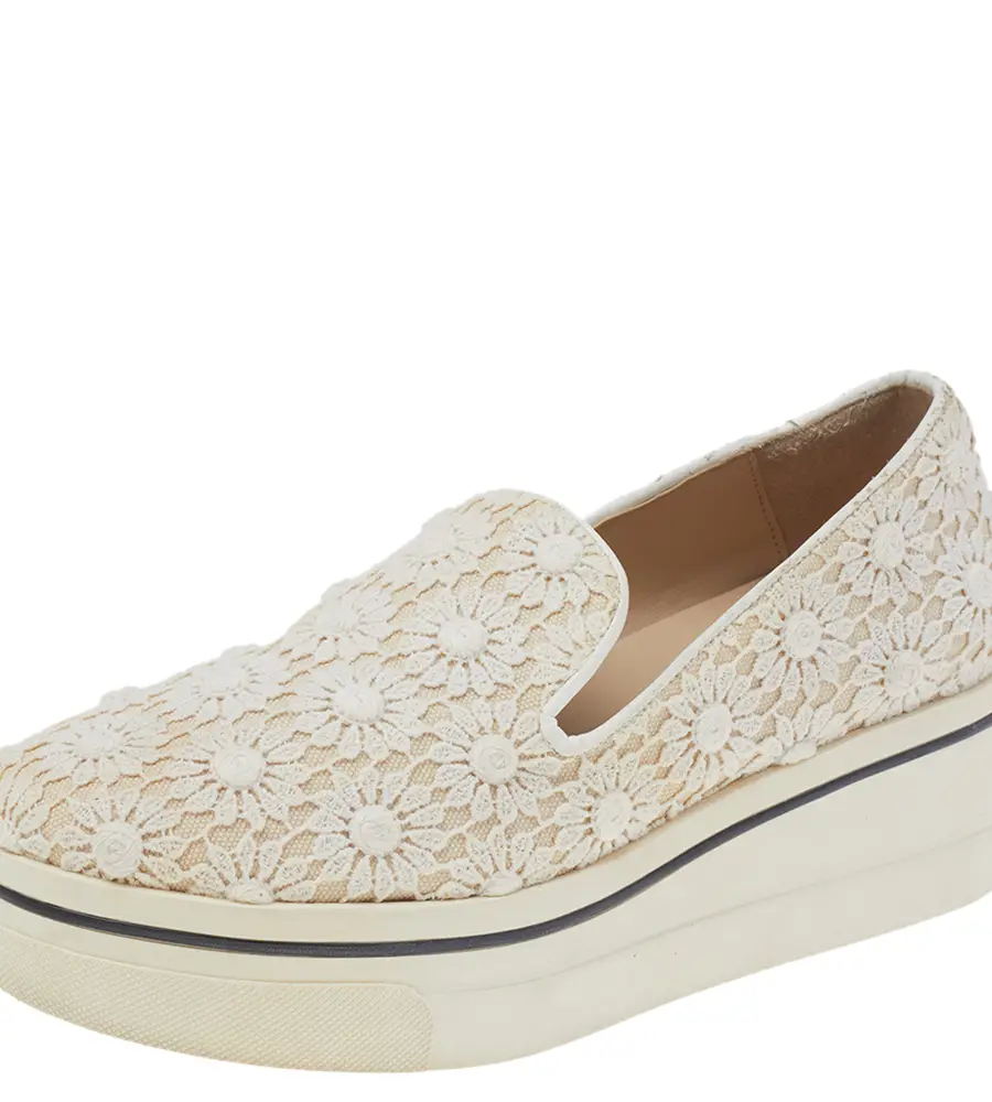 Stella McCartney Cream Floral-lace Slip on Sneakers Size 36