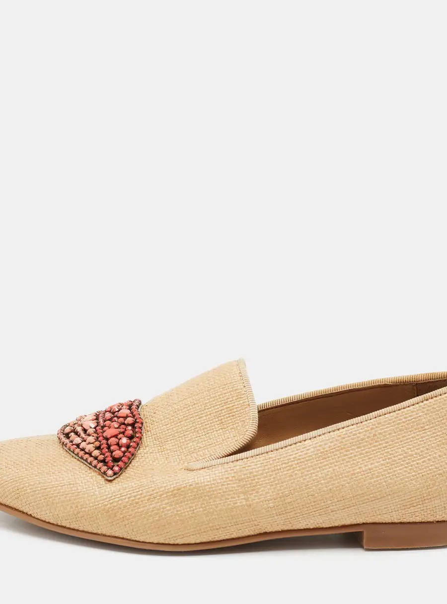 Stella McCartney Brown Woven Raffia Embellishment Tatami Smoking Slippers Size 35