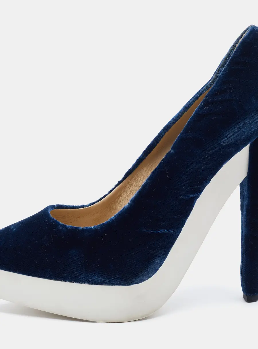 Stella McCartney Navy Blue Velvet Pointed Toe Platform Pumps Size 37.5