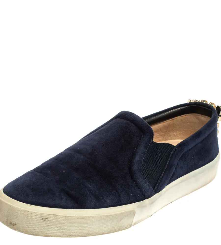 Stuart Weitzman Blue Suede Crystal Slip on Sneakers Size 38