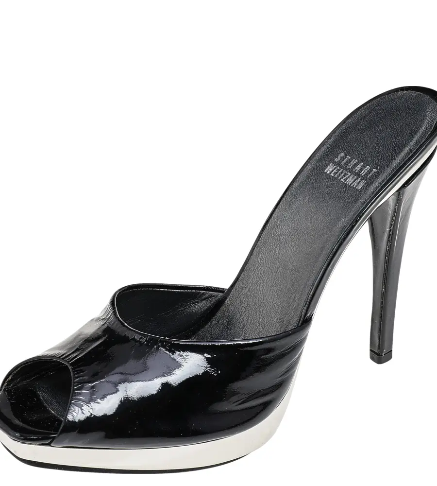 Stuart Weitzman Black Patent Leather Platform Slide Sandals Size 39