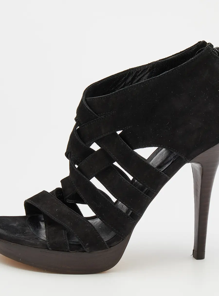 Stuart Weitzman Black Suede Cross Strap Sandals Size 38.5