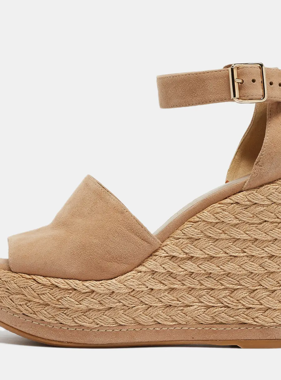 Stuart Weitzman Beige Suede Ankle Strap Platform Espadrille Sandals Size 38
