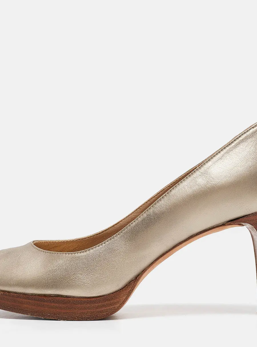 Stuart Weitzman Metallic Leather Peep Toe Pumps Size 37.5
