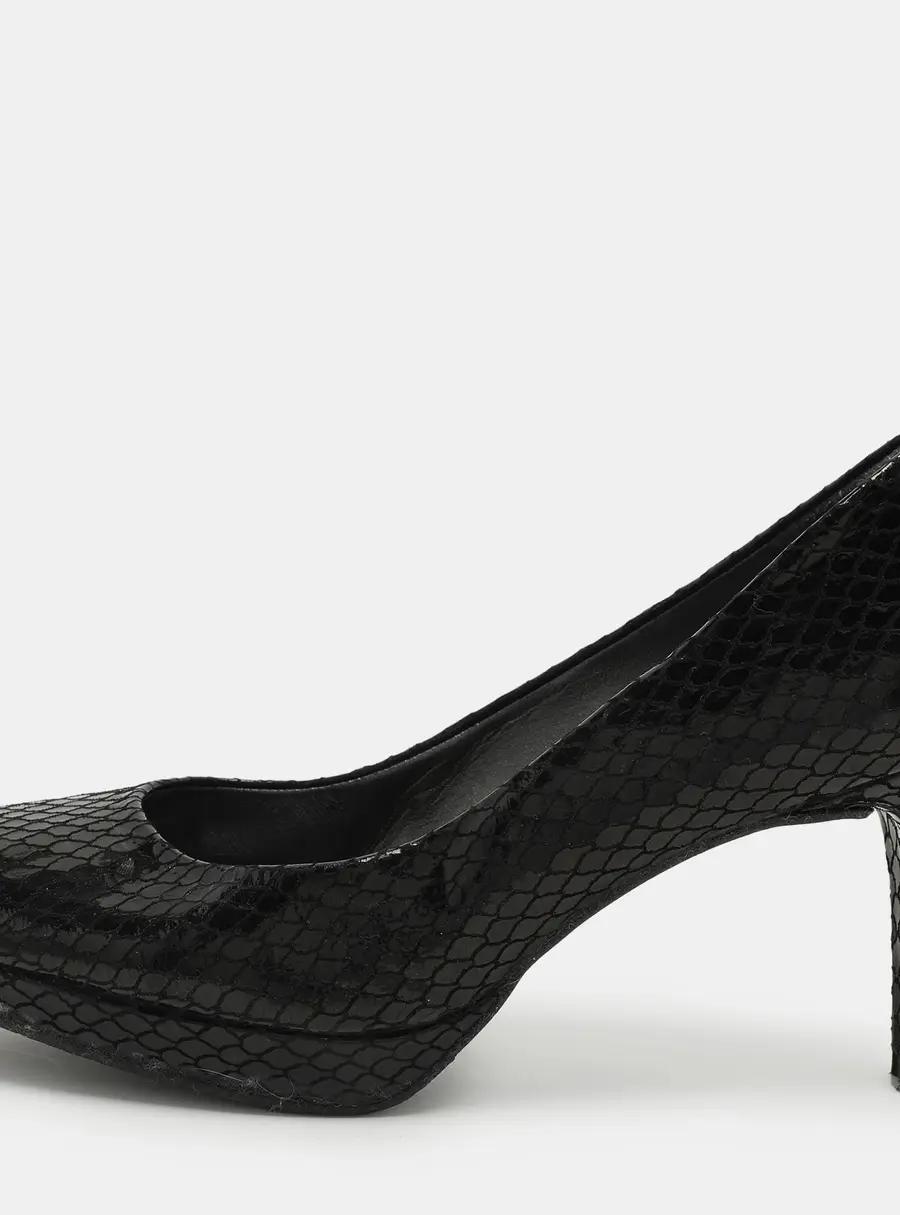 Stuart Weitzman Black Python Embossed Leather Peep Toe Pumps Size 39.5