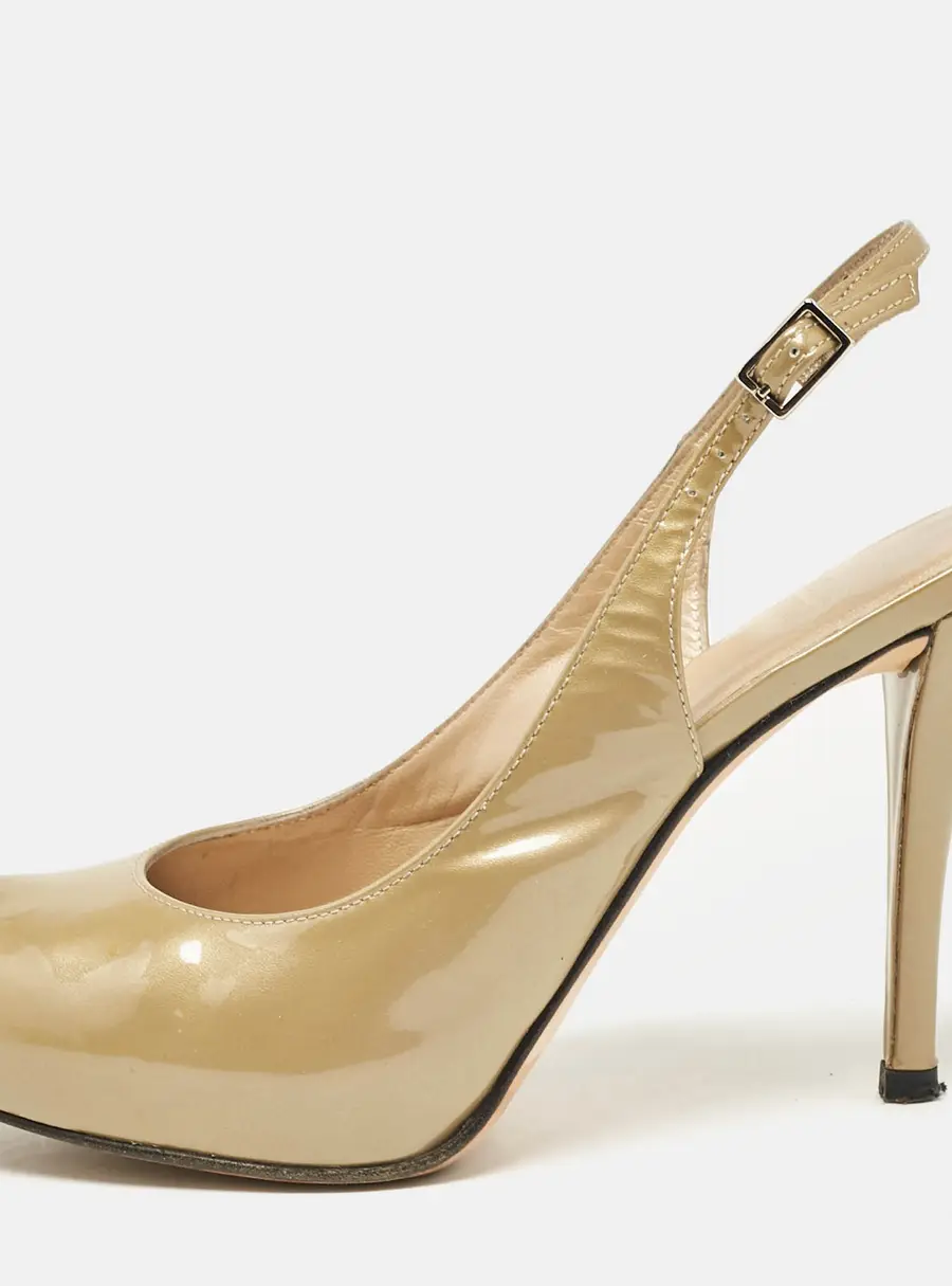 Stuart Weitzman Beige Patent Peep Toe Slingback Pumps Size 36