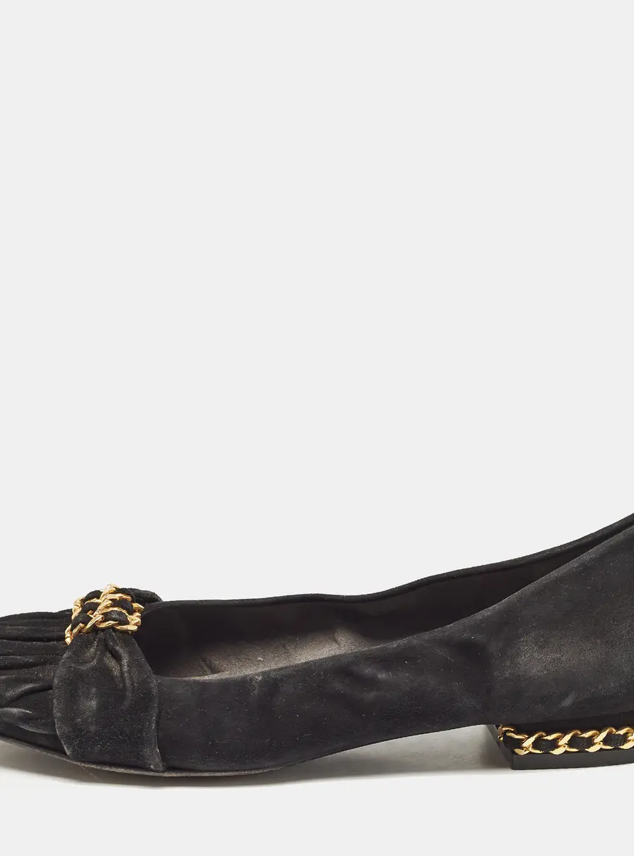Stuart Weitzman Black Suede Chain Embellished Ballet Flats Size 37