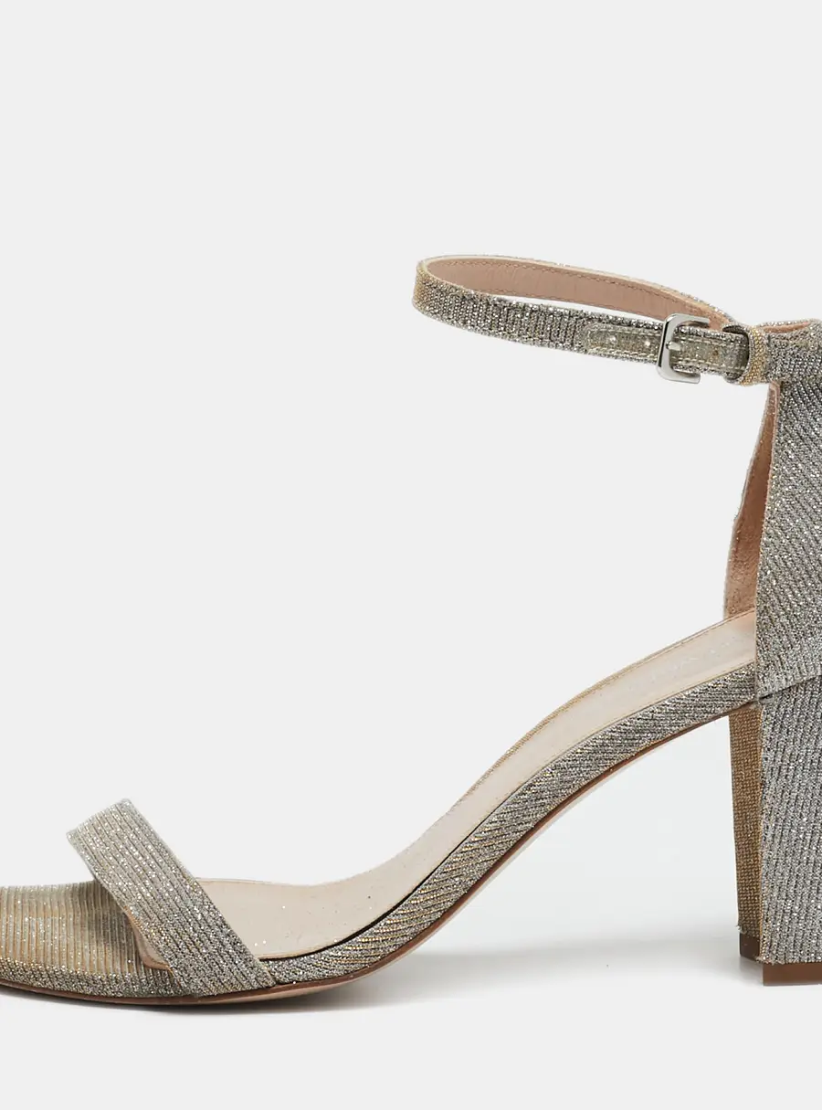 Stuart Weitzman Grey Lurex Fabric Ankle Strap Sandals Size 38.5