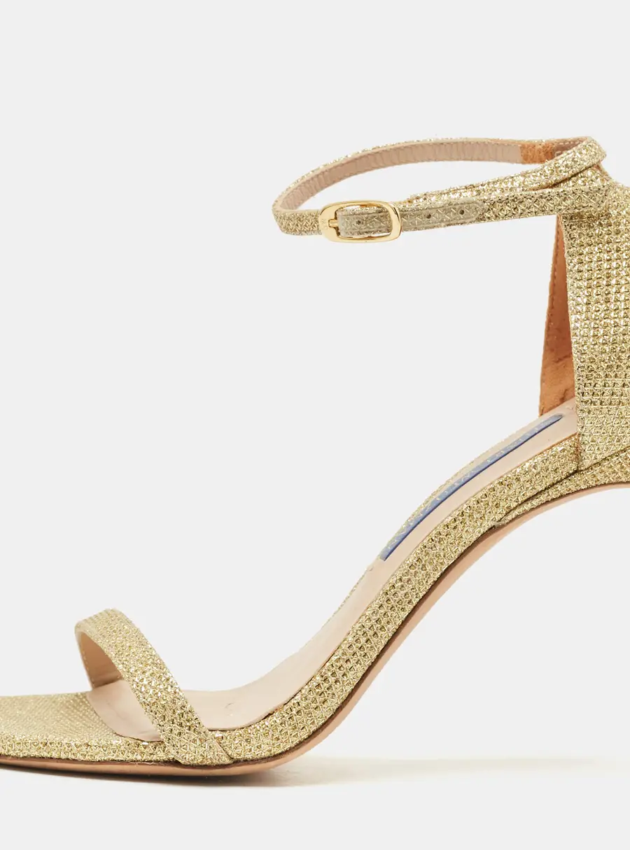 Stuart Weitzman Size 34 Gold Glitter Ankle Strap Sandals