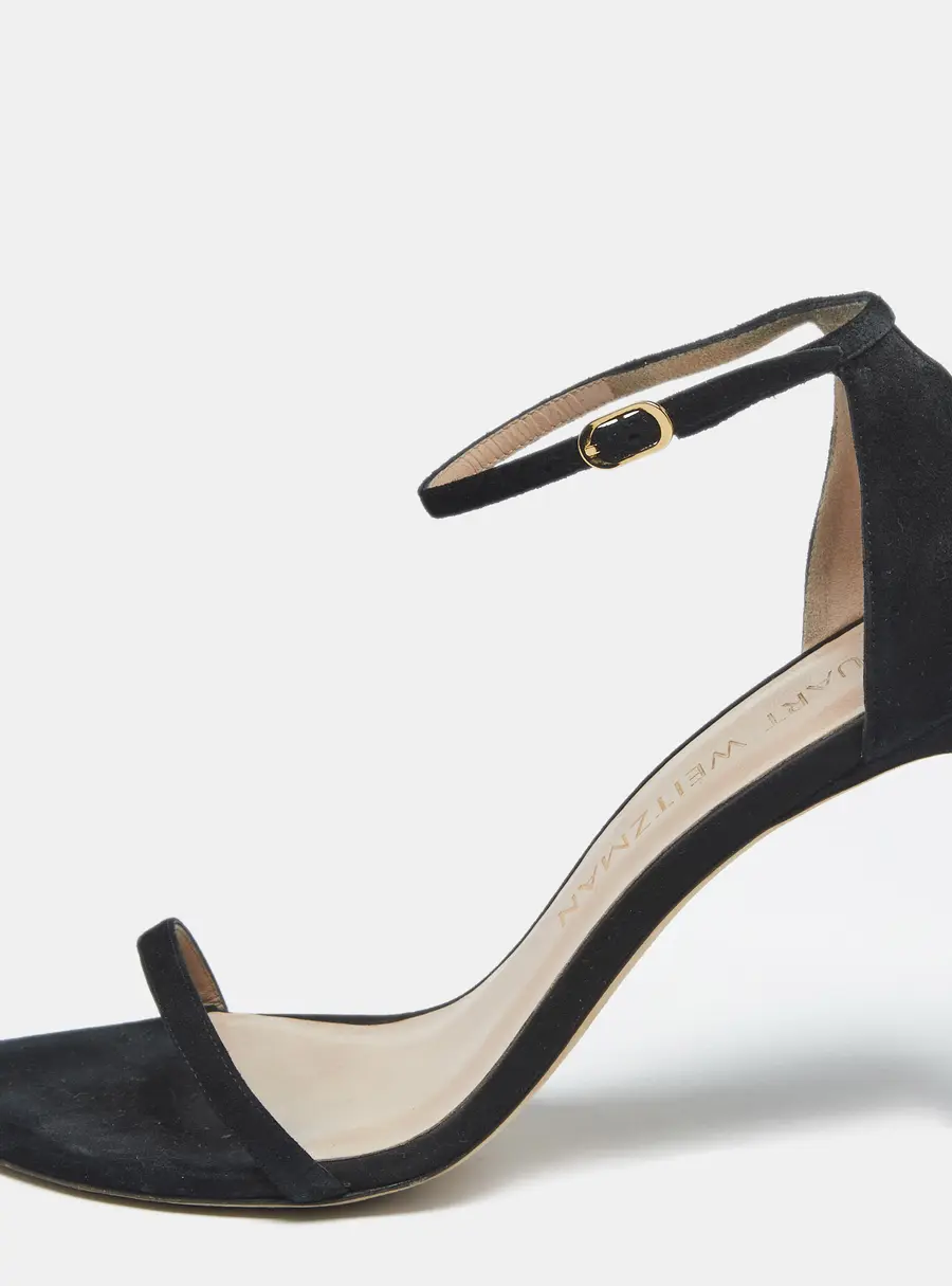 Stuart Weitzman Black Suede Nudist Ankle Strap Sandals Size 41