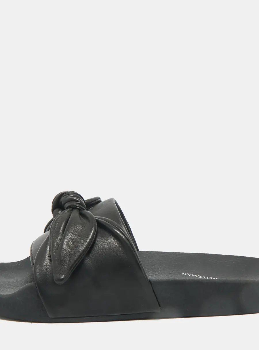 Stuart Weitzman Black Leather Bow Pool Slide Size 37.5