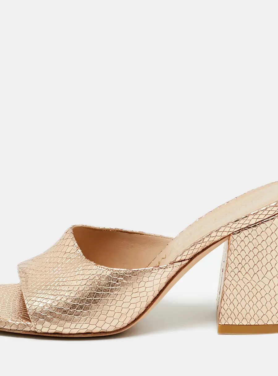 Stuart Weitzman Gold Snakeskin Embossed Leather Slide Sandals Size 37