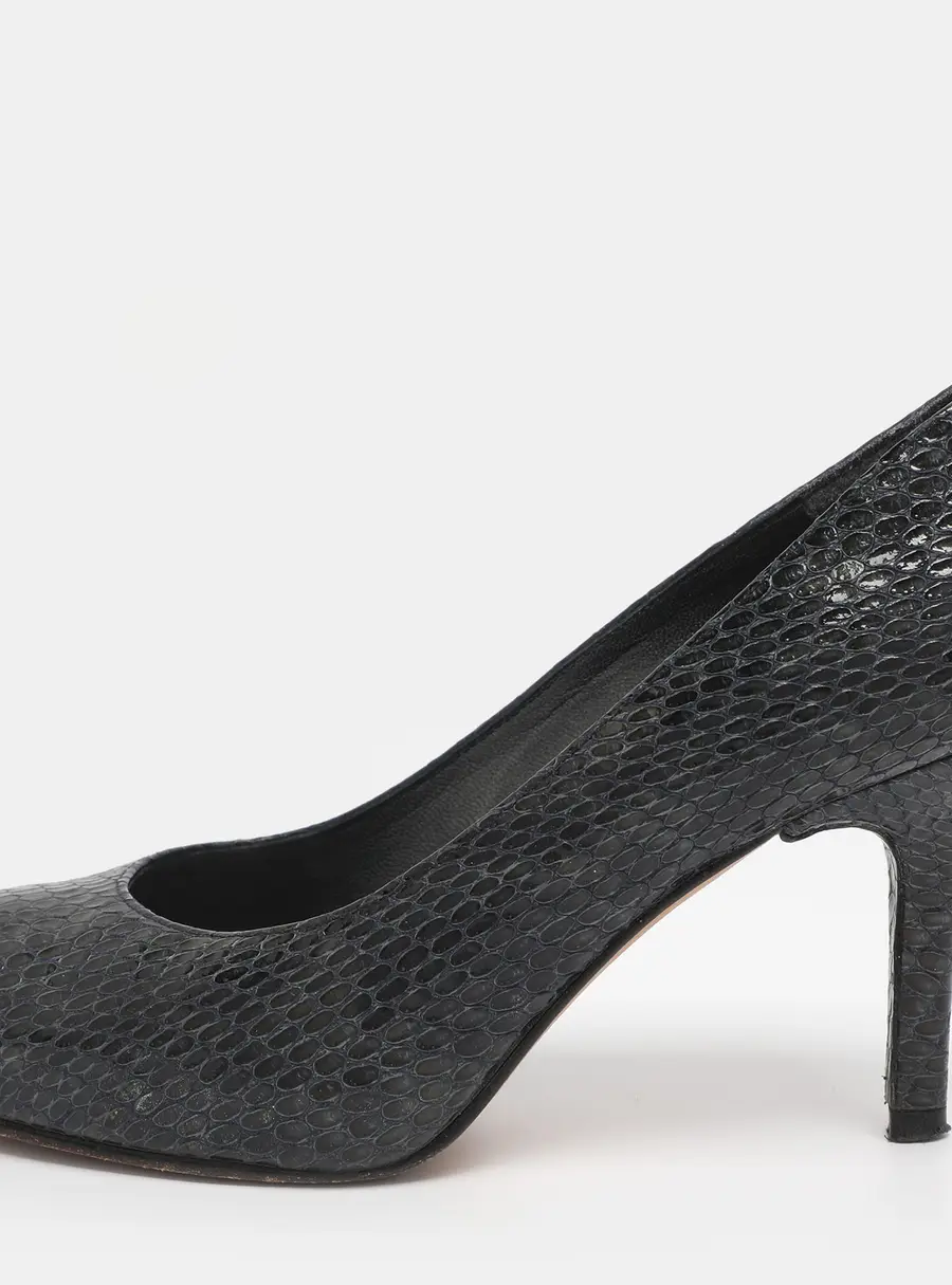Stuart Weitzman Navy Blue Python Embossed Leather Peep Toe Pumps Size 36