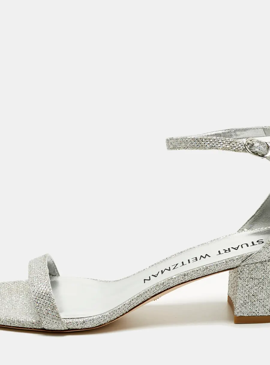 Stuart Weitzman Nearlynude Size 40 Silver Glitter Ankle Strap Sandals