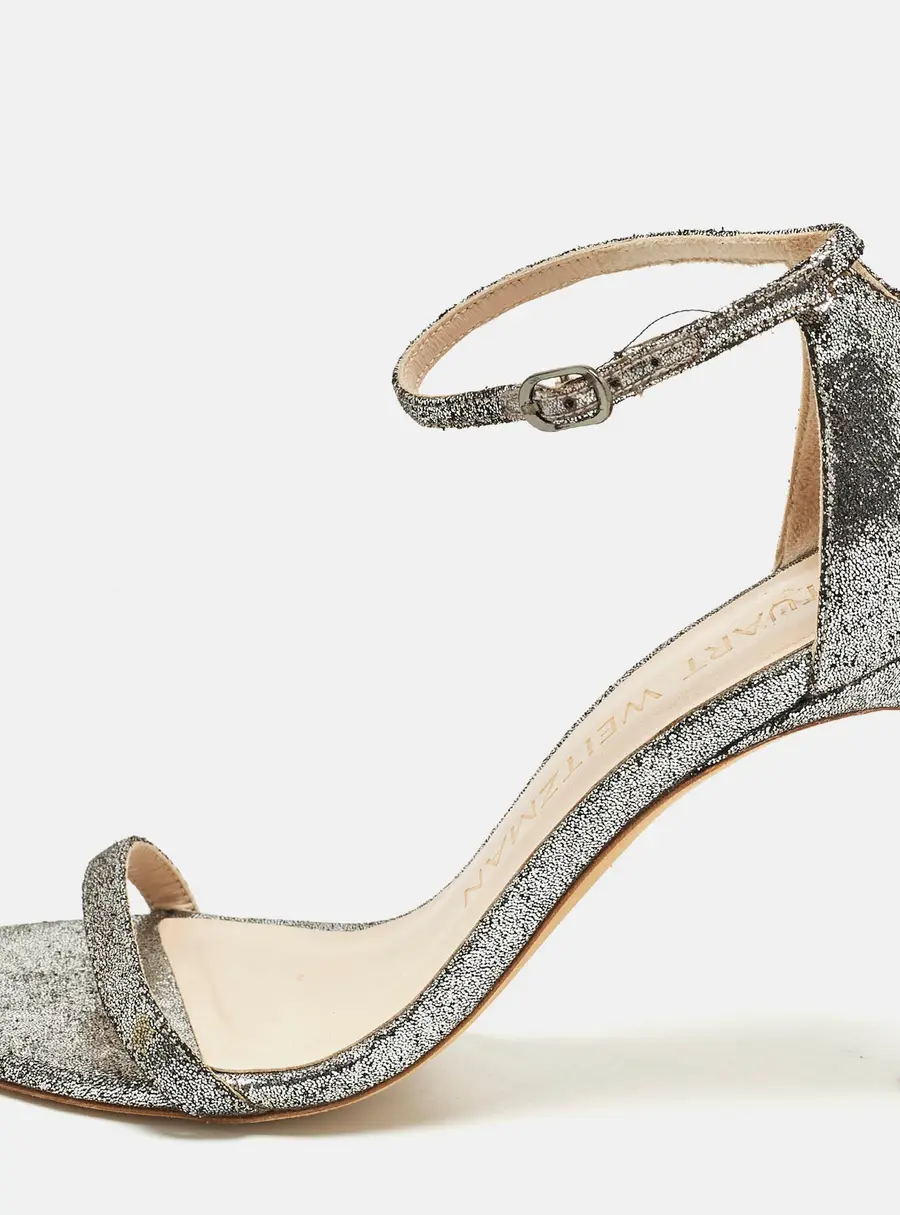 Stuart Weitzman Nudistsong Size 37 Silver Texture Suede Ankle Strap Sandals