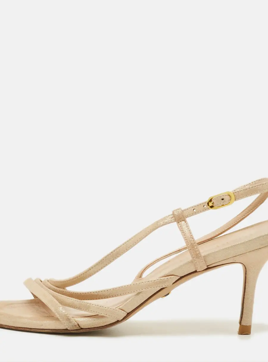 Stuart Weitzman Mondrian Glam Size 38 Beige Suede Slingback Sandals