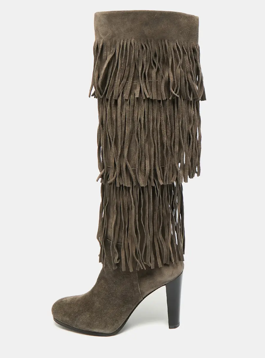 Stuart Weitzman Fringie Size 37 Grey Suede Knee Length Boots