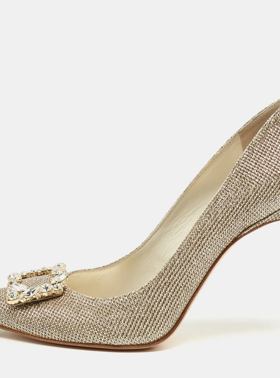 Stuart Weitzman Size 36 Gold Lurex Fabric Crystal Embellished Pumps