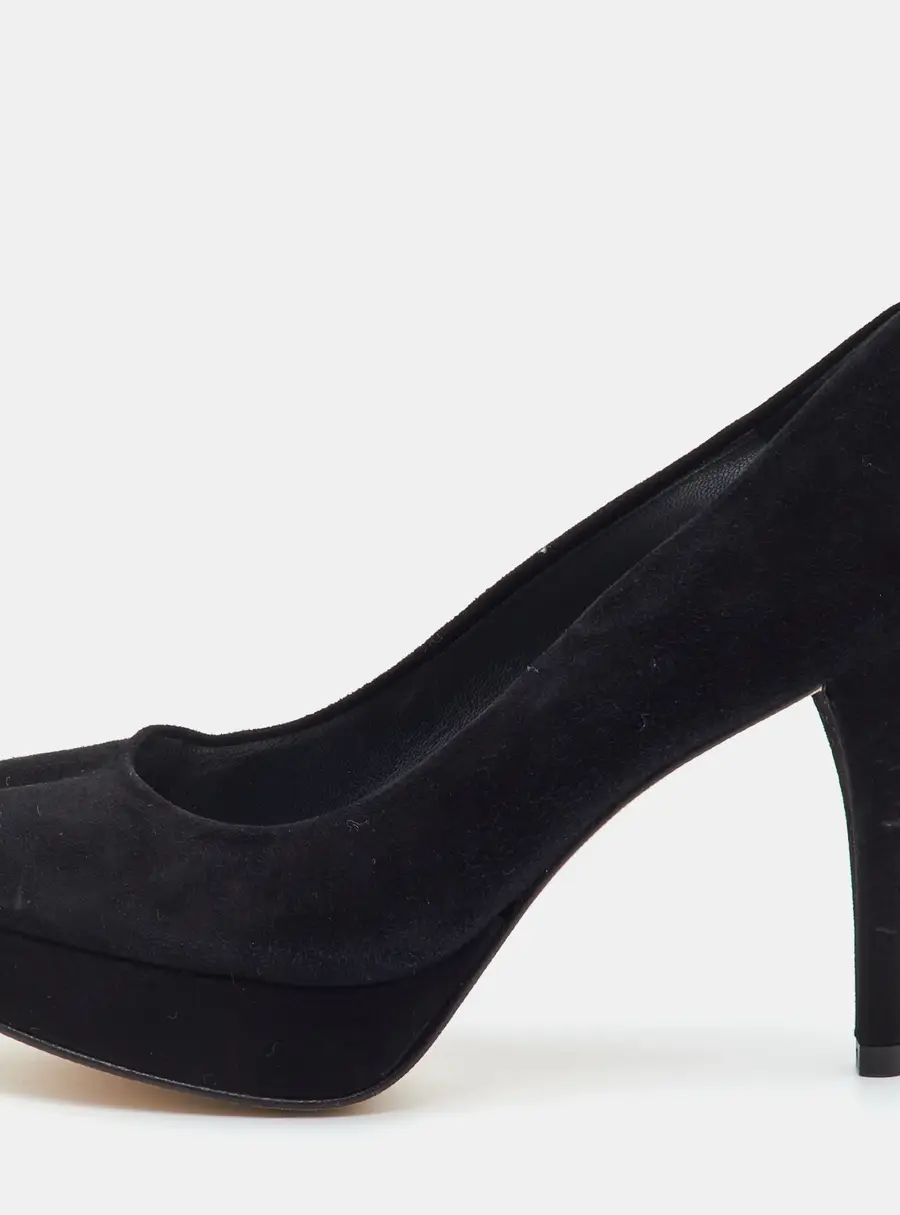 Stuart Weitzman Size 37 Black Suede Platform Peep Toe Pumps